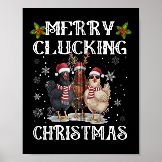 Merry Clucking Christmas Funny Chicken Santa Hat L Poster (Voorkant)