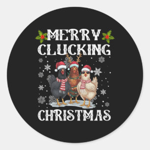 Merry Clucking Christmas Funny Chicken Santa Hat L Ronde Sticker