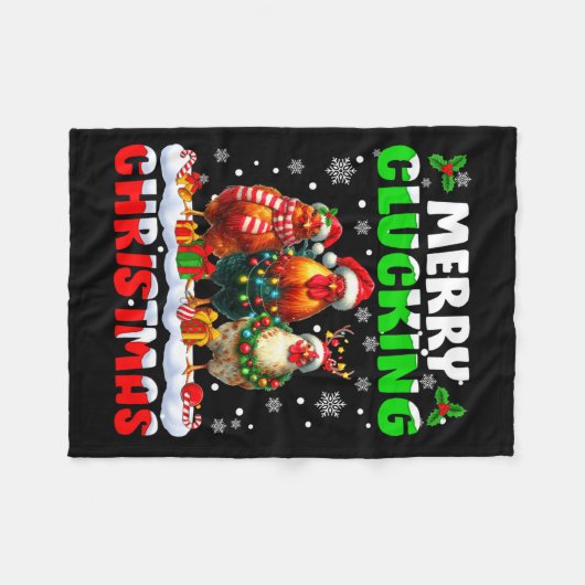 Merry Clucking Christmas Funny Chicken Santa Hat X Fleece Deken (Voorkant (Horizontaal))