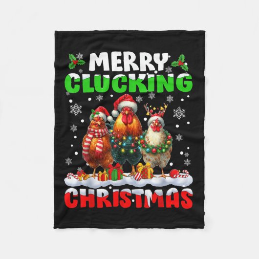 Merry Clucking Christmas Funny Chicken Santa Hat X Fleece Deken (Voorkant)
