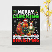 Merry Clucking Christmas Funny Chicken Santa Hat X Kaart (Gele Bloem)