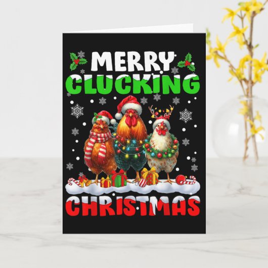 Merry Clucking Christmas Funny Chicken Santa Hat X Kaart (Gele Bloem)