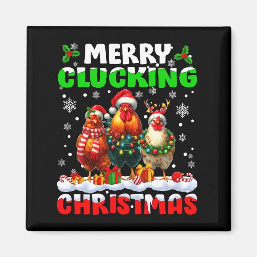 Merry Clucking Christmas Funny Chicken Santa Hat X Magneet (Voorkant)
