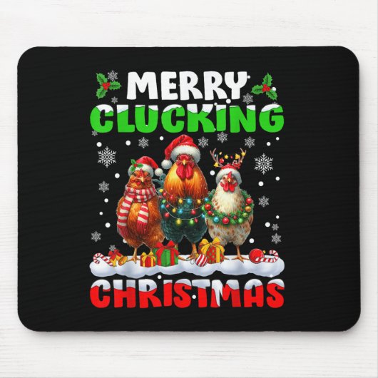 Merry Clucking Christmas Funny Chicken Santa Hat X Muismat (Voorkant)