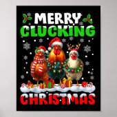 Merry Clucking Christmas Funny Chicken Santa Hat X Poster (Voorkant)