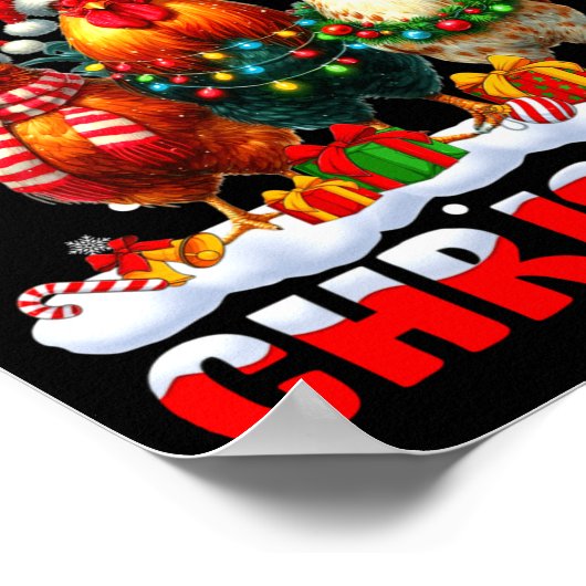 Merry Clucking Christmas Funny Chicken Santa Hat X Poster (Hoek)
