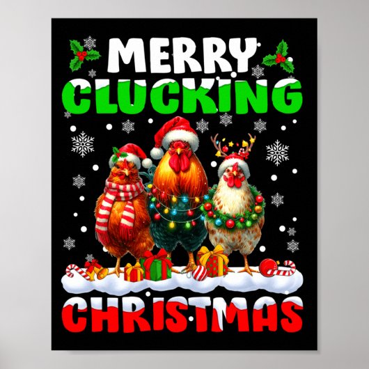 Merry Clucking Christmas Funny Chicken Santa Hat X Poster (Voorkant)