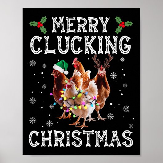 Merry Clucking Christmas Funny Chicken Santa Hat X Poster (Voorkant)