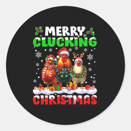 Merry Clucking Christmas Funny Chicken Santa Hat X Ronde Sticker (Voorkant)