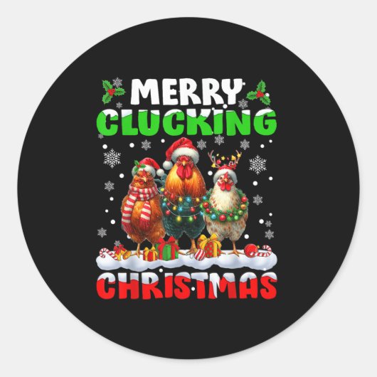 Merry Clucking Christmas Funny Chicken Santa Hat X Ronde Sticker (Voorkant)