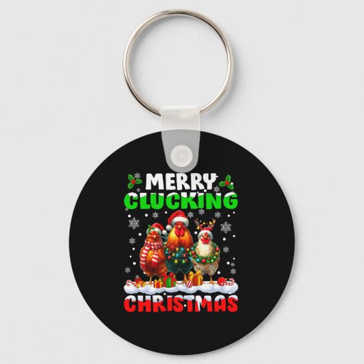 Merry Clucking Christmas Funny Chicken Santa Hat X Sleutelhanger (Voorkant)