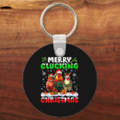 Merry Clucking Christmas Funny Chicken Santa Hat X Sleutelhanger (Voorkant)