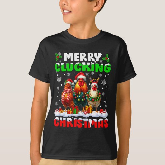 Merry Clucking Christmas Funny Chicken Santa Hat X T-shirt (Voorkant)