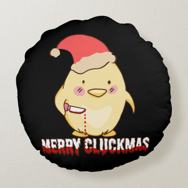 Merry Cluckmas, grappige kerstkip Rond Kussen (Achterkant)