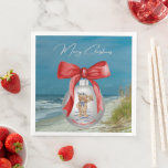 Merry Coastal Christmas Hilton Head Island Beach Servet<br><div class="desc">Vier de feestdagen met deze prachtige kerstpapieren servetten met een kustthema. Het ontwerp is een foto-afbeelding van een afgelegen strand op Hilton Head Island, South Carolina met zeeen haver, zand en de oceaangolven op de achtergrond. Op de voorgrond is een witte kerstbal met een feestelijke rode strik en het schattigste...</div>