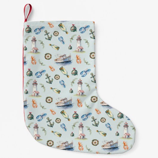 Merry Coastal Christmas Wrapping Paper Kleine Kerstsok (Voorkant)