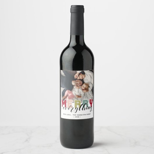 Merry colorful Holiday Foto Wijn Etiket (Voorkant)
