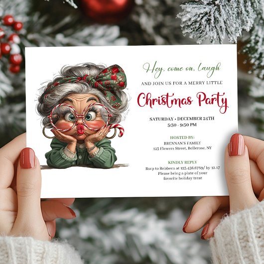 Merry Comic Grandma Christmas Gathering Invitation Kaart