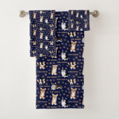 Merry Corgchaustekst - Kerstmis blauw patroon Bad Handdoek (Insitu)