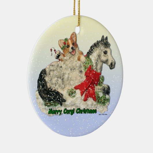 "Merry Corgi Kerstmis" Corgi & Pony ornament (Rechts)