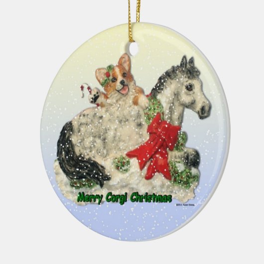 "Merry Corgi Kerstmis" Corgi & Pony ornament (Links)