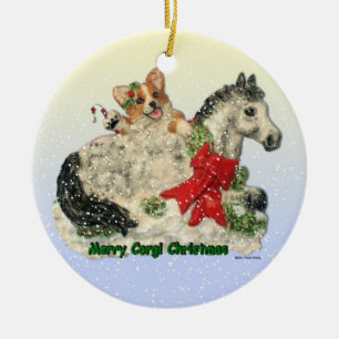 "Merry Corgi Kerstmis" Corgi & Pony-versiering Keramisch Ornament