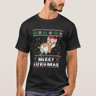 Merry Corgmas Corgi Ugly Kerstmis Tree Light Sant T-shirt