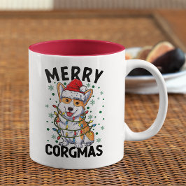 Merry Corgmas Funny Christmas Corgi Tweekleurige Koffiemok