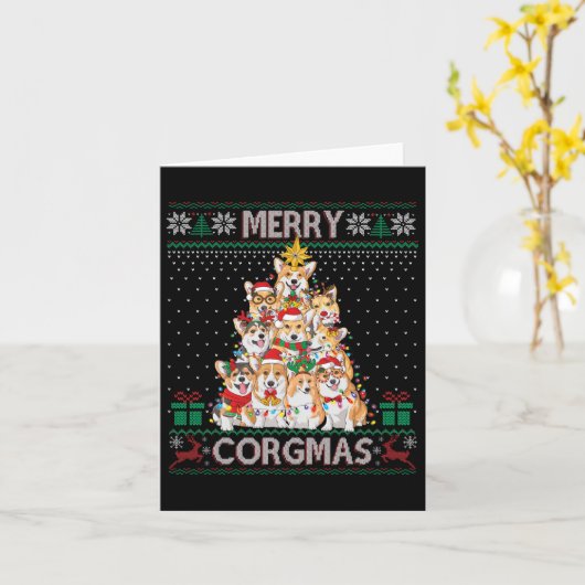 Merry Corgmas Ugly Sweater Funny Corgi Kerstmis Kaart (Gele Bloem)