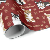 Merry Corgstront - kerstcadeaupatroon rood Cadeaupapier (Rol Hoek)