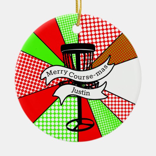 Merry Course-mas Disc Golf Pun Gepersonaliseerd Keramisch Ornament (Voorkant)