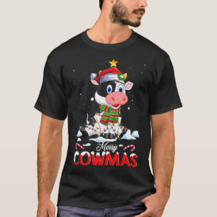 Merry Cowmas Funny Cow Santa Hat Christmas PJ's Xm T-shirt
