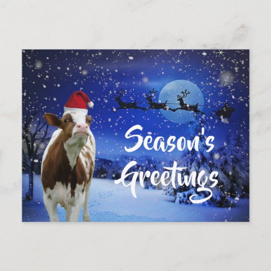 Merry Cowristmas Santa Koe Holiday Briefkaart (Voorkant)