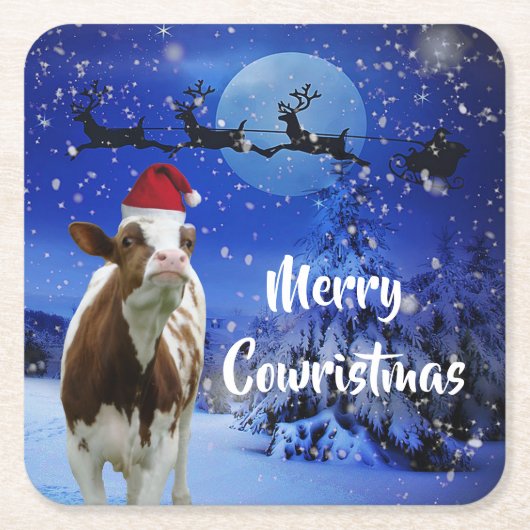 Merry Cowristmas Santa Koe Holiday Kartonnen Onderzetters (Voorkant)