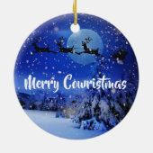 Merry Cowristmas Santa Koe Holiday Keramisch Ornament (Achterkant)