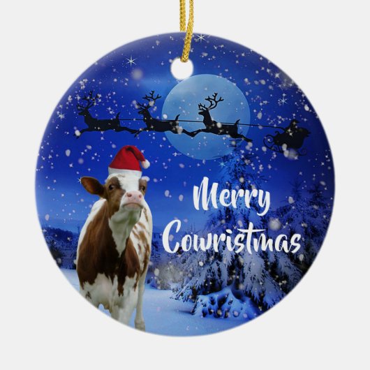 Merry Cowristmas Santa Koe Holiday Keramisch Ornament (Voorkant)