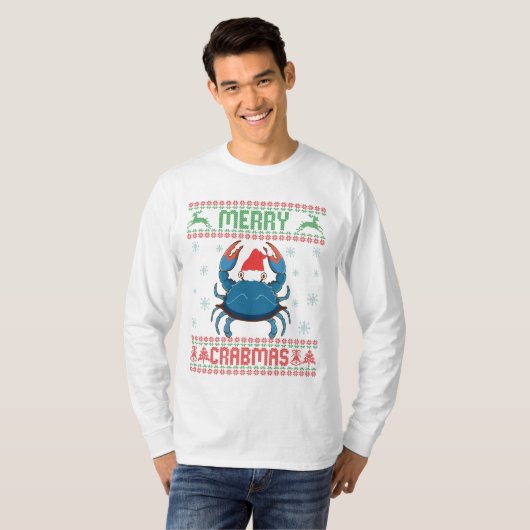 Merry Crabmas Funny Crab Ugly Christmas Sweater T-shirt (Voorkant volledig)