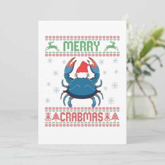 Merry Crabmas Funny Crab Ugly KerstSweater Bedankkaart (Staand voorkant)