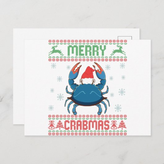 Merry Crabmas Funny Crab Ugly KerstSweater Briefkaart (Voorkant / Achterkant)