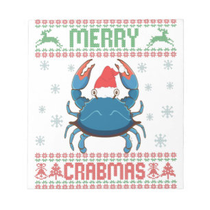 Merry Crabmas Funny Crab Ugly KerstSweater Notitieblok