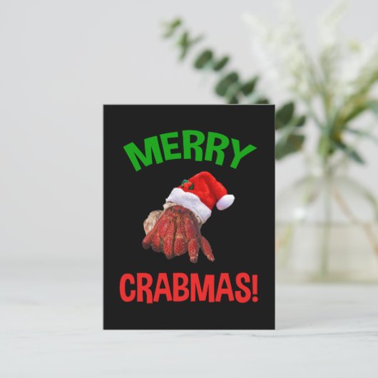 Merry Crabmas. Funny Kerstmis Hermit Crab Lover Briefkaart (Staand voorkant)