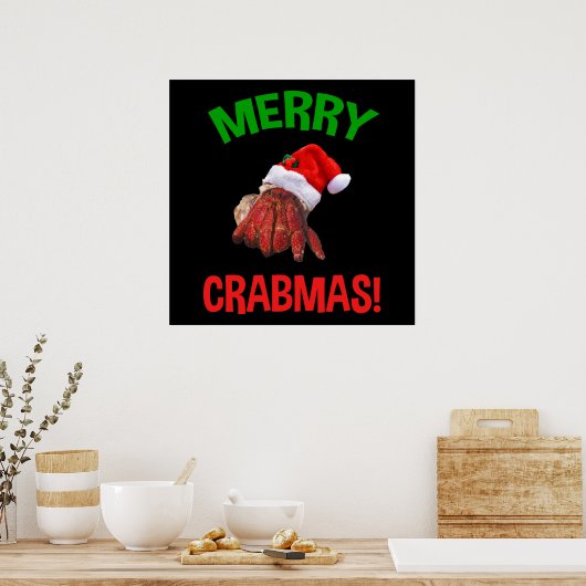 Merry Crabmas. Funny Kerstmis Hermit Crab Lover Poster (Keuken)