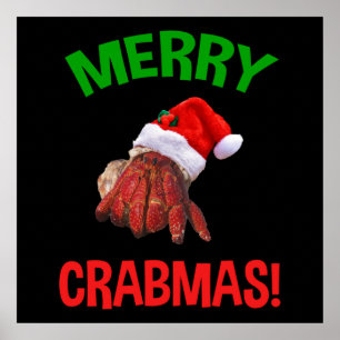 Merry Crabmas. Funny Kerstmis Hermit Crab Lover Poster