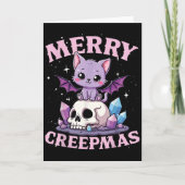Merry Creepmas Cat Pastel Goth Christmas Skull For Kaart (Voorkant)
