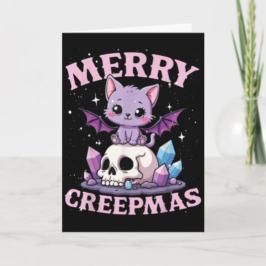 Merry Creepmas Cat Pastel Goth Christmas Skull For Kaart (Voorkant)
