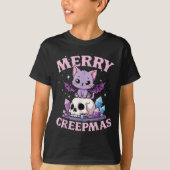 Merry Creepmas Cat Pastel Goth Christmas Skull For T-shirt (Voorkant)