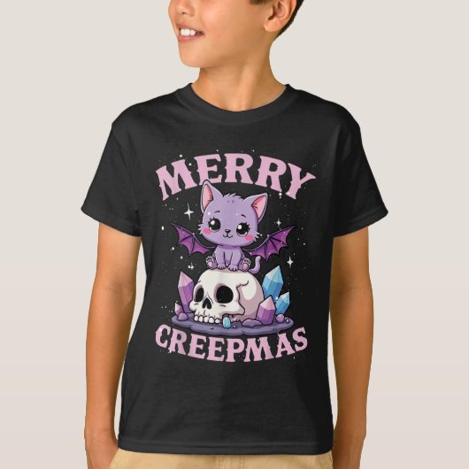 Merry Creepmas Cat Pastel Goth Christmas Skull For T-shirt (Voorkant)