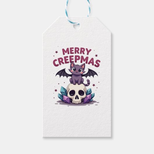 Merry Creepmas Cat Pastel Goth Christmas Skull T-S Cadeaulabel (Voorkant)