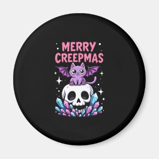 Merry Creepmas Cat Pastel Goth Christmas Skull T-S Magneet