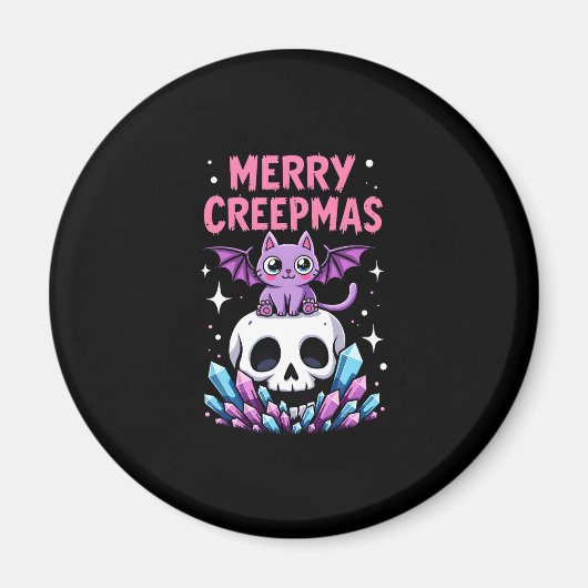 Merry Creepmas Cat Pastel Goth Christmas Skull T-S Magneet (Voorkant)
